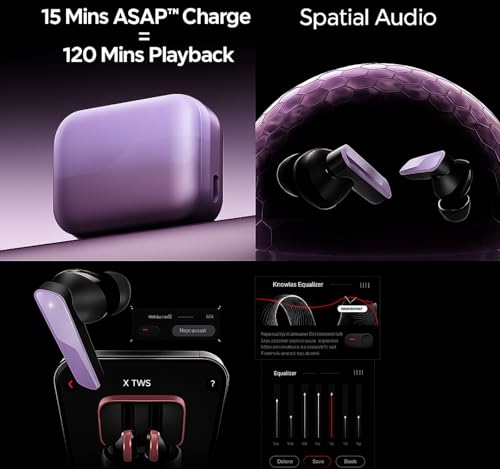 Image of Original Bluetooth Buds for Boat Nirvana X TWS Earbuds Delivering Gaming-Focused Audio, Fast Charge & Durable Design - Purple