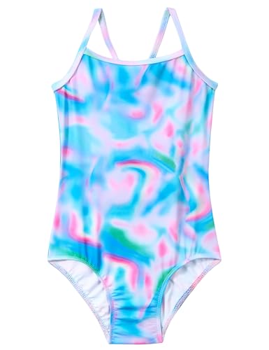 Girls One Piece Swimsuits Size 2-3 Years Old Blue Purple Scrawl Quick Dry Summer Swimwear