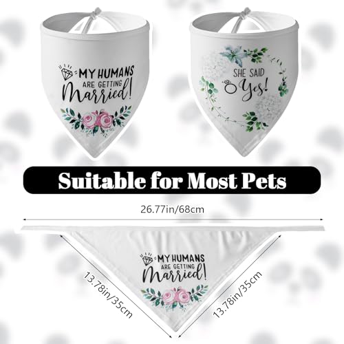 HACRAHO Hunde-Hochzeits-Bandana, 2 Stück Weiß My Humans Are Getting Married Dog Bandana She Said Yes Triangel-Hundebandana-Schal mit Blumenmuster für Hundeliebhaber-Geschenke