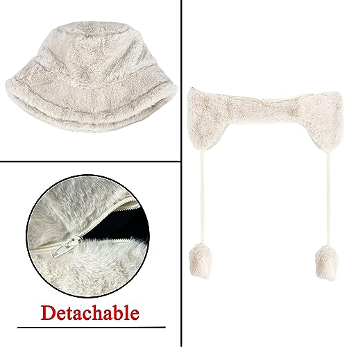 Kejea Fuzzy Bucket Hat Women Men Furry Cute Bucket Hats Winter Warm Plush Fisherman Fluffy Sherpa Funny Hat thumb #3