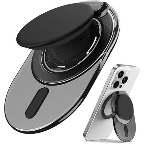 Sinjimoru for MagSafe Phone Grip, 2024 New Adjustable Stand with 3000G Soft Silicone Magnetic Grip Fits for iPhone Series, M-Tap Tok Stand Clear Black Cover