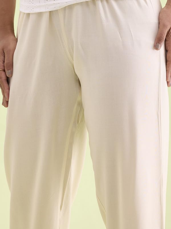 Image of GO COLORS Women Solid Mid Rise Relaxed Fit Viscose Casual Pants