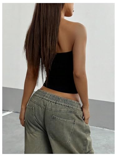 SOLY HUX Women's Glitter Graphic Bandeau Tube Top Y2k Gothic Strapless Crop Tops Rave Party Outfits2