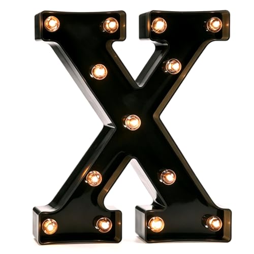 Image of Pooqla Black Light Up Letter X, Marquee Letters Black Room Decor | LED Lighted Letters Birthday Party Decorations, Gifts for Boys Men Christmas Anniversary Night Light Home Bar Room Decoration