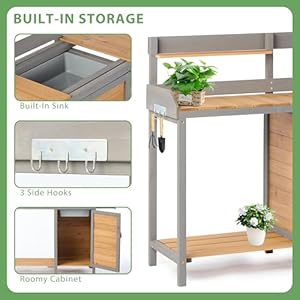 Outdoor Wooden Potting Bench Table with Sink, Garden Table Work Bench with Storage, Workstation for Outside Patio Lawn Outdoor Wooden Potting Bench Table with Sink Garden Table Work Bench with Storage Workstation for Outside Patio Lawn