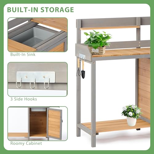 Outdoor-Wooden-Potting-Bench-Table-with-Sink-Garden-Table-Work-Bench-with-Storage-Workstation-for-Outside-Patio-Lawn Outdoor Wooden Potting Bench Table with Sink Garden Table Work Bench with Storage Workstation for Outside Patio Lawn