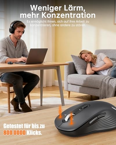 TECKNET Bluetooth Maus, Maus Kabellos (BT 5.0/3.0 + 2.4G), 4-Wege-Scrollrad Leise Funkmaus mit USB-A Empfänger, 4800 DPI Kabellose Mäuse, Ergonomische Computer Mouse für Laptop/PC/Mac/Tablet, Grau 5