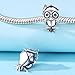 CYCUFF 925 Sterling Silver Charms Suitable for Charm Necklaces, Bracelet Pendants Beads Jewellery Gift for Women Family Friends (Owl with Doctor's Hat Bead)
