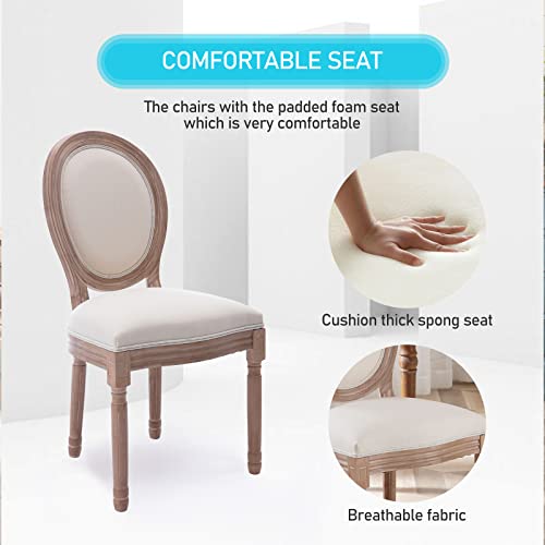 Dining Chairs Set Of 2 Upholstered Fabric Chair French Wooden Desk Table Chair With Round Back Mid Century Farmhouse Chairs With Solid Rubberwood Leg For Dining Room Bedroom Kitchen Restaurant Beige #TOP4