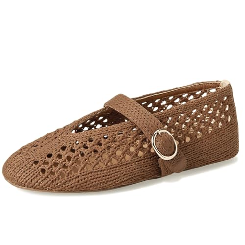 Image of Woven Ballet Flats Women Mesh Raffia Flats Round Toe Mary Janes Comfortable Ballerina Flat Shoes