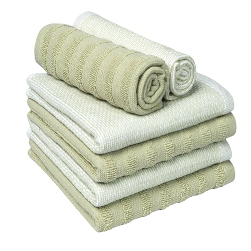 Image of Bumble Premium Dish Cloths 13 inchx13 inch (6 Pack) | 100% Natural Ring Spun Cotton | 400 GSM | Highly Absorbent & Soft |Yarn Dyed & Solid Dyed Terry Dish Cloth Set - Sage