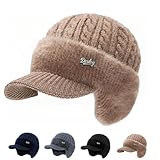 Gafutozm Therm Mütze Damen Herren, 2026 Winter Wärme Komfort Leicht 3-in-1 Strickmütze mit Schirm Ohrenklappen Kunstfellfutter (Braun)