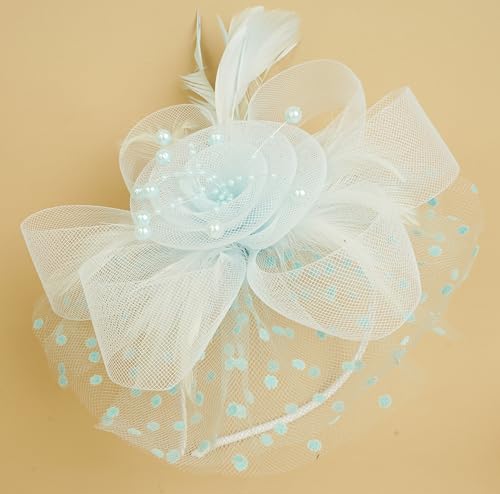 Cizoe Fascinators Hat for Women Tea Party Headband Derby Wedding Flower Cocktail Mesh Feathers Hair Clip(1-Sky Blue)
