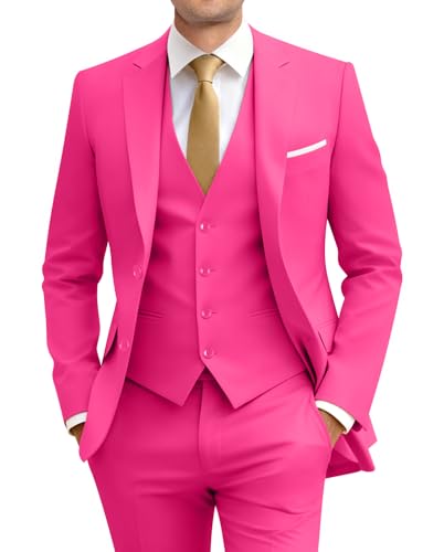 Image of Men's Slim Fit 3 Piece Suit Two Button Business Wedding Dress Tux Suit Set Jacket Vest Pants with Tie