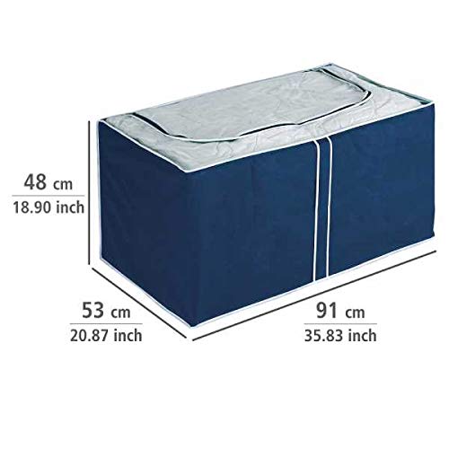 WENKO Jumbo-Box Air, Aufbewahrungsbox für Textilien, mit Sichtfenster und 3-Seiten-Reißverschluss, schützt vor Motten, Staub und Schmutz, aus atmungsaktivem Vlies-Material, 91 x 48 x 53 cm, Navy