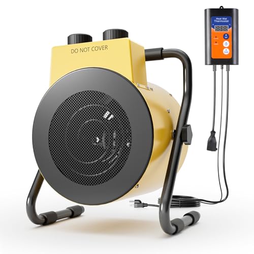 Greenhouse Heater with Digital Thermostat, 1500W Electric Outdoor Heaters for Patio, Overheat Protection, Fast Heating, IPX4 Waterproof, Green House Heaters for Plants, Grow Tent, Flower Room, Outdoor