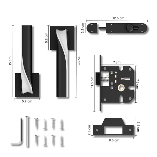 Image of GLOXY Door Lock Set for Bathroom, Mortise Door Lock Handle Set for Balcony, Keyless Lock Pull Handle Set for Storeroom |Satin & Black Finish (2 Years of Warranty, Pack of 1)
