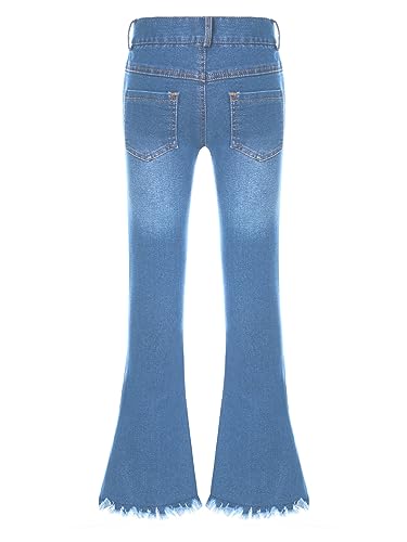 Kids Girls Flare Jeans Boot Cut Bell Bottom Jeans High Waisted Skinny Tassel Hem Casual Washed Denim Pants2