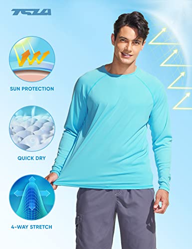 Tsla Men's Rashguard Swim Shirts, Upf 50+ Loose-Fit Long Sleeve Shirts, Cool Running Workout Spf/Uv Tee Shirts, Sun Block Sky Blue, Medium #TOP4