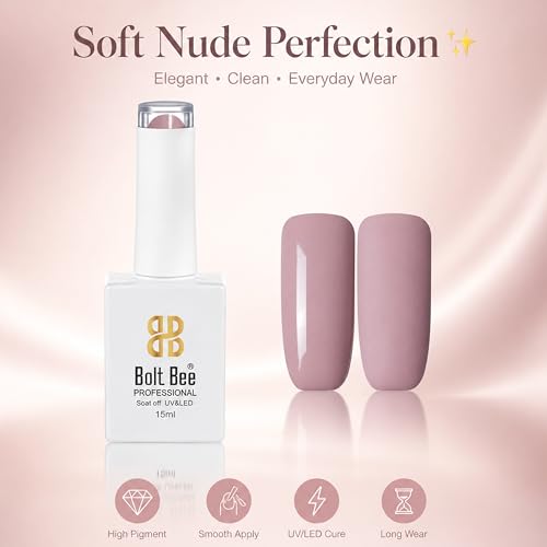 Image of Bolt Bee Soft Mauve Nude Color Gel Nail Polish Soak Off UV Gel DIY at Home 15ML Manicure Salon Nail Art