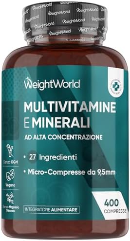 Multivitaminico Completo in 400 Compresse Vegane (+1 Anno), 27 Vitamine e Minerali Essenziali, Multivitaminico Uomo e Donna, Vitamine A, B, C, D, E, K, Ferro, Zinco, Potassio, Senza Magnesio Stearato