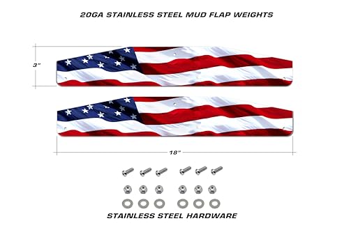 Image of Universal Mud Flap Splash Guard Stainless Steel Weights for Semi Trailer Trucks - 3 inch x 18 inch - 2 Piece Set - Subdued (Wavy Flag)