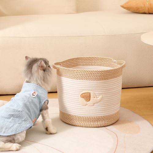 Image of Toy Storage Baskets Woven Cotton Rope Storage Basket for Kids, Blanket Baskets for Living Room Toy Basket Box Toys Organizer with Embroidery Decor Cute Baskets for Nursery, Playroom (Elephant)