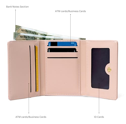 Image of INOVERA (LABEL) Flower Wallets for Women, Girls - Stylish Faux Leather Trifold Cash, Cards Holder Wallet - Small Hand Purse (Black)
