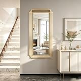 DAOYIJIAJU Gold Art Deco Wall Mirror, 47'x22' Large Geometric Metal Frame Decorative Mirror, Rectangle Accent Mirrors for Entryway, Bathroom, Bedroom, Living Room, Vanity, Horizontal/Vertical Hanging
