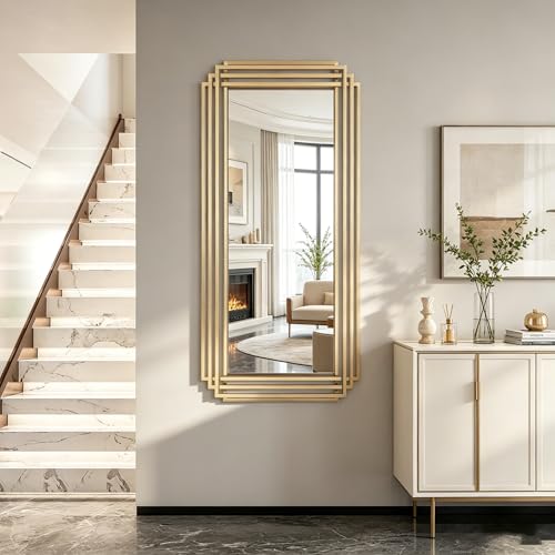 DAOYIJIAJU Gold Rectangle Mirror, 47"x22" Geometric Art Deco Mirror with