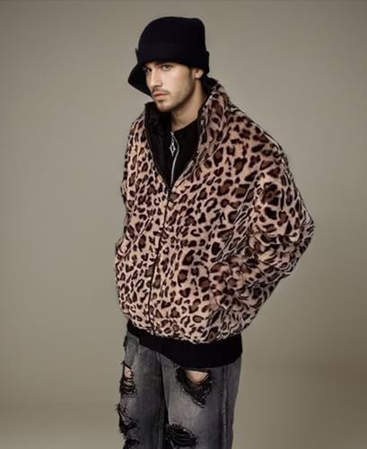 Unisex Leopard Bomber Jacket Men Reversible Cheetah Print Faux Fur Coat Y2k Vintage Oversized Sweatshirt Streetwear4