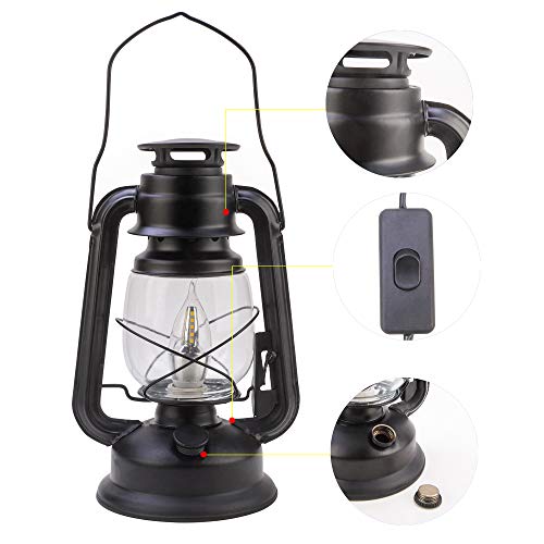 Pack Of 2 Vintage Rustic Accent Kerosene Dietz Electric Lantern Oil Lamp With Edison Led Bulb Black Matte Finish Nightstand Desk Table Lamps Antique Designer Light Study Room 12 Inches Tall Farmhouse #TOP2