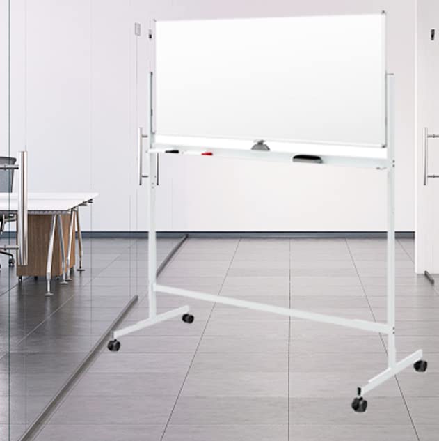 LIFEZEAL Dubbelzijdig magneetbord, 360 graden draaibaar, whiteboard op voet, 120 x 90 cm, met verstelbare hoogte, 161/181 cm, afwisbaar bord met wielen, voor kinderen, volwassenen, zwart