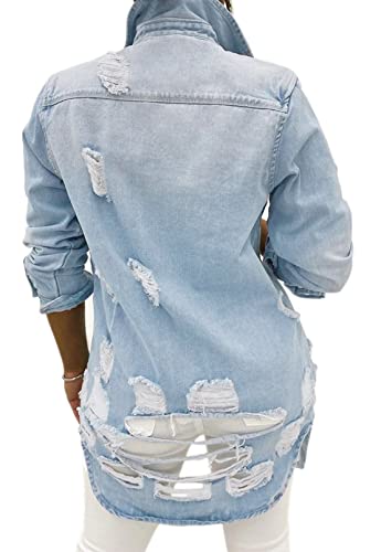 sexycherry Denim Jacket for Women Long Sleeve Classic Trucker Jeans Long Coat Outwear with Pockets2