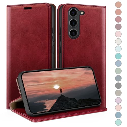 Coque pour Samsung Galaxy S23 portefeuille cuir rouge blocage RFID étui rabat