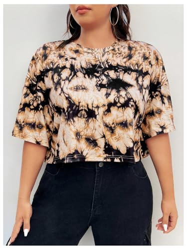 Women's Plus Size Y2K Tie Dye T Shirt Summer Crew Neck Crop Top Short Sleeve Shirts Casual Tee Top4