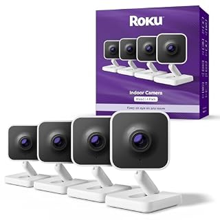 Roku Indoor Camera - Home Security - 4-Pack - Wired Security Camera & Pet Monitor with 1080p HD Color Night Vision, Compatible with Alexa & Google, Motion & Sound Detection, WDR & WiFi 6