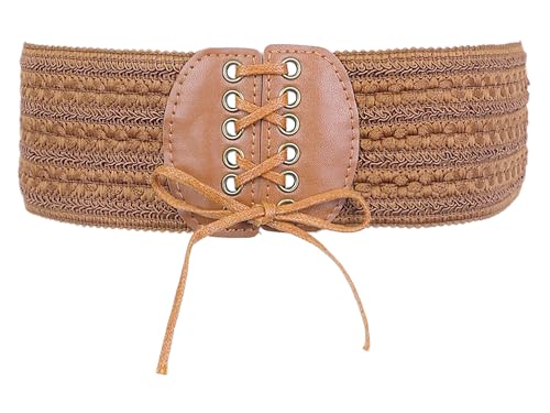 Women's Lace-up Tied Stretchy Corset Belts, Vintage Elegant Elastic Cinch Waistband for Costume Dress Coat