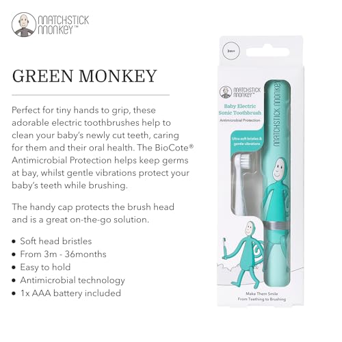 Matchstick Monkey Baby Electric Sonic Toothbrush, Antimicrobial Protection, Suitable from 3 Months, Green - Image 5