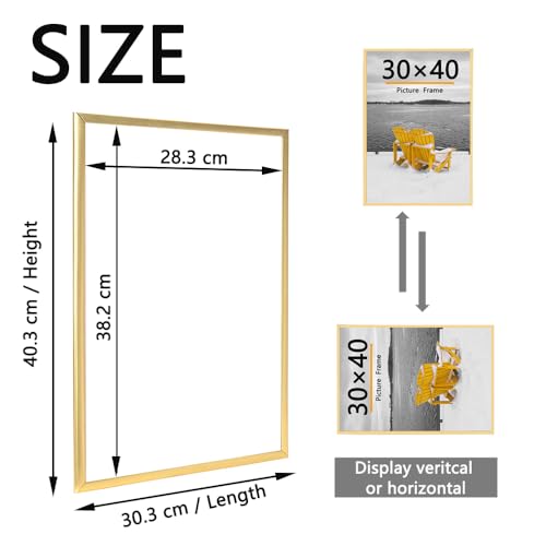 Baoee 3 Pack 30x40 Bilderrahmen, 30x40 Bilderrahmen Gold für Fotogalerie - Einschubstreifen, horizontale oder vertikale Wandmontage