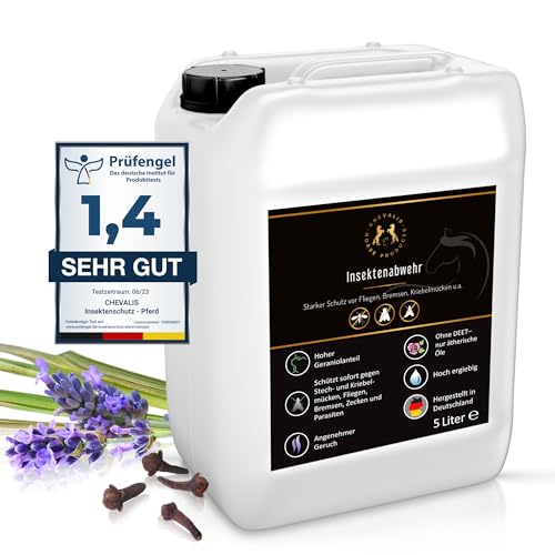 CHEVALIS Fliegenspray & Insektenschutz Pferd 5L Kanister, Für Pferd und Reiter, Sofortiger Schutz gegen Bremsen, Fliegen, Kriebelmücken, Zecken, Alt bewährtes Rezept mit ätherischen Ölen und Geraniol