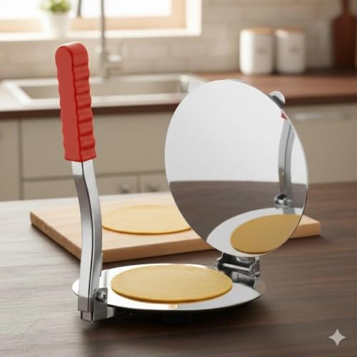 Image of Stainless Steel 6.5 Inch Roti & Puri Maker Press - Manual Hand Press Roti Maker with Handle for Chapati, Papad & Khakhra Heavy Duty Cast Iron with Stainless Steel Plates