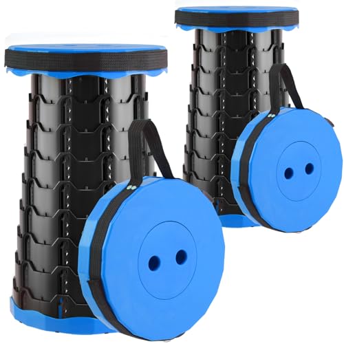 Doseno Upgraded Foldable Stool Thickened Set of 2, Portable Collapsible Stool Retractable Stool, Foldable Portable Collapsible Chair for Fishing, Hiking Tours, BBQ, Parties, Outdoor Activities (Blue)