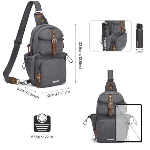 Bolso de pecho para viajar con estilo retro: comodidad en lona negra de 32.5 cm para el día a día. 6