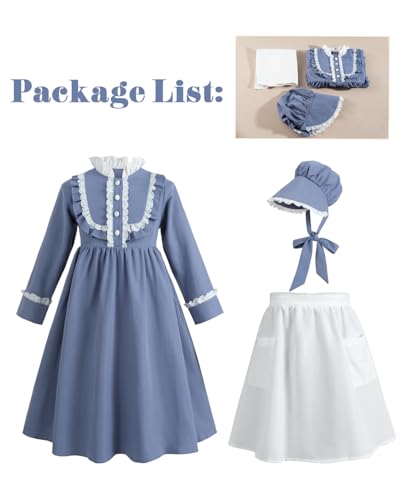 Disfraz colonial infantil niña vestido con delantal y cofia miniatura 3