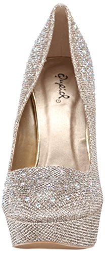 Qupid Women's Onyx-177, Champagne Glitter Polyurethane, 6 M Us #TOP1