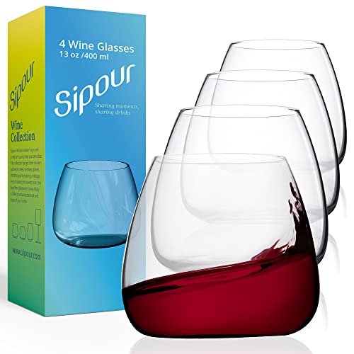 Verre à Vin Acaule- Lot de 4 Verres Sans Pied pour Vins & Spiritueux - Verres en Cristal Élégants, Soufflés à la Main, Capacité 40cl - Verre de Dégustation Élégant pour Vin Blanc ou Rouge Cover