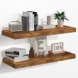Floating Shelves - 2 Pack 9 Inch Rustic Wooden Wall Shelves - Extra Deeper & Thicker Wall Mounted Storage Shelf for Living Room, Kitchen, Farmhouse - 24' W x 9' D x 1.6' H - Rustic Brown
