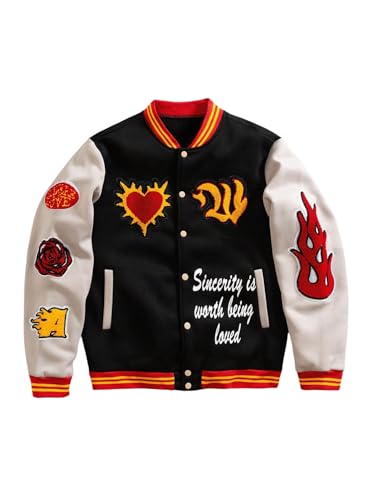 SOLY HUX Men's Letter Graphic Color Block Varsity Jacket Long