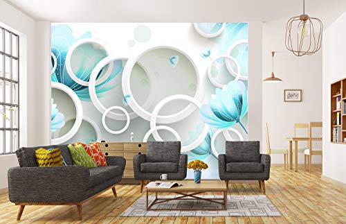 Wandmotiv24 Foto Murale Fiori turchesi bianco 3D M...